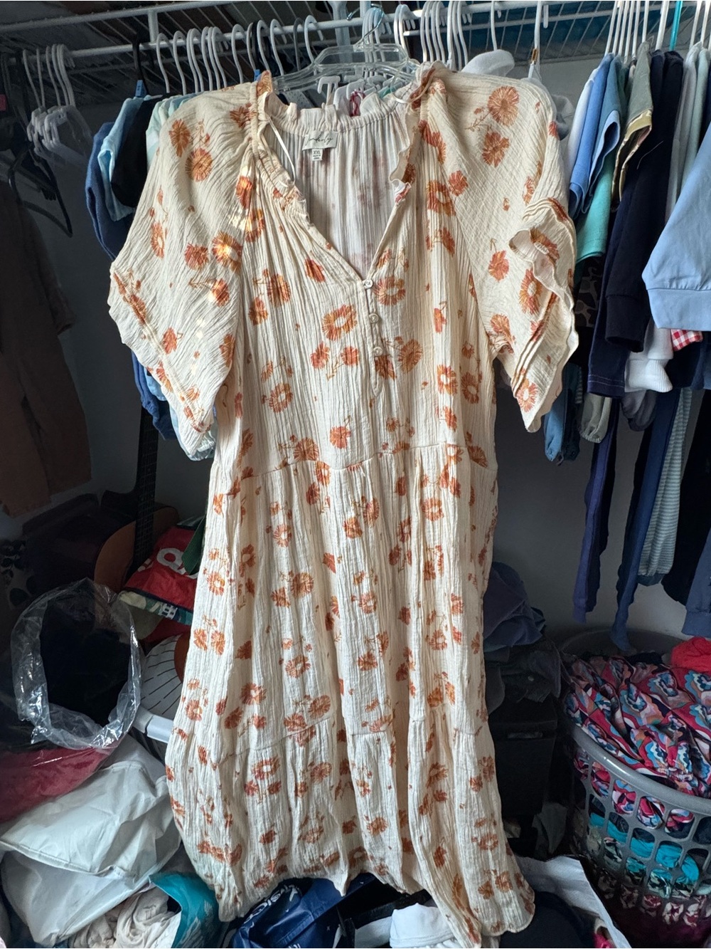 Cream Floral Tiered Midi Dress with Rust Orange Blooms - Picture 1 of 1